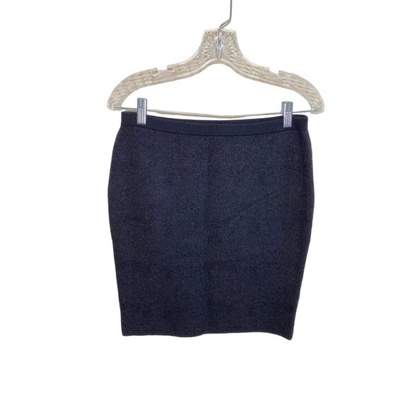 Eileen Fisher Small Charcoal Gray Black Wool Knit Pencil Skirt Herringbone Weave - Picture 13 of 16